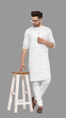 Anuj Fashion Men Solid A-line Kurta(White)