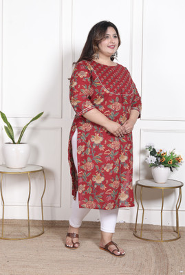 akritik Women Printed Straight Kurta(Red)