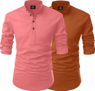 Kavyangle Creation Men Printed Straight Kurta(Multicolor, Brown)
