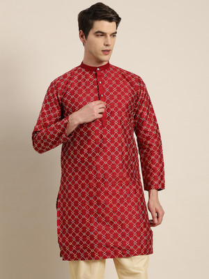 SOJANYA Men Printed Straight Kurta(Maroon)