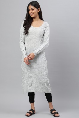 Aurelia Women Solid Straight Kurta(Grey)