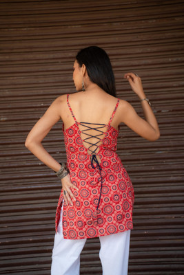 VASANT APPAREL Women Printed Straight Kurta(Red)