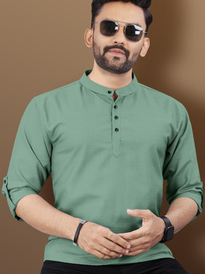 VeBNoR Men Solid Straight Kurta(Green)