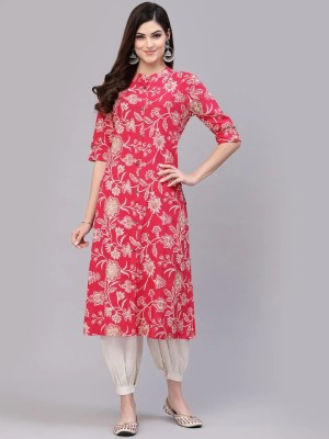 Lamba Creations Women Printed A-line Kurta(Pink)