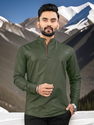 Nnc Men Solid Straight Kurta(Dark Green)