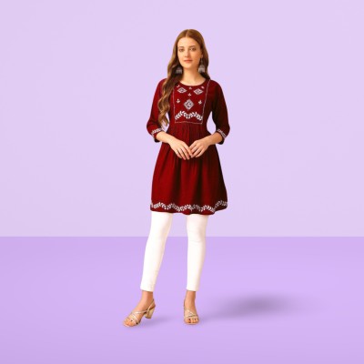 SHIVSHAKTI FASHION Women Embroidered Anarkali Kurta(Maroon)