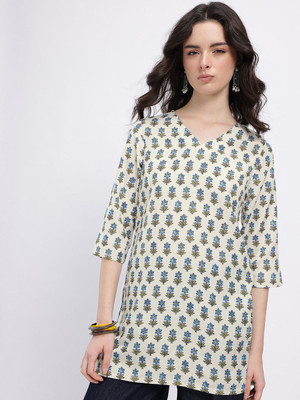 Anouk Rustic Women Floral Print Straight Kurta(White)
