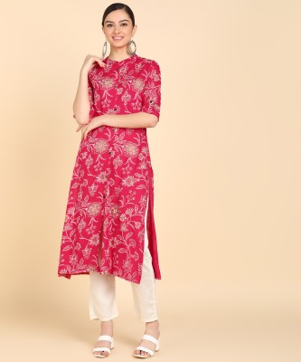 ES Creations Women Printed Straight Kurta(Pink)