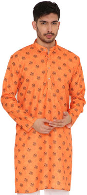 MAHARAJA Men Printed Straight Kurta(Orange)