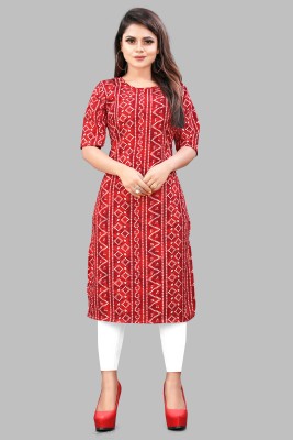 Tashvi Creation Women Printed Straight Kurta(Maroon, White, Red)