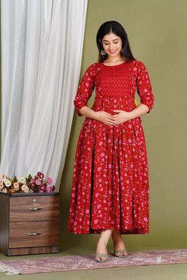 NAHIKO Women Printed Anarkali Kurta(Red)
