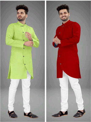 CRYSTALREVENUE Men Solid Trail Cut Kurta(Multicolor)