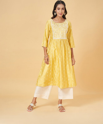Rangmanch by Pantaloons Women Printed Flared Kurta(Yellow)