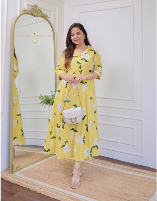 Divsy fashion for future Women Printed A-line Kurta(Yellow)