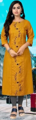 vedika fashion Women Embroidered Straight Kurta(Yellow)