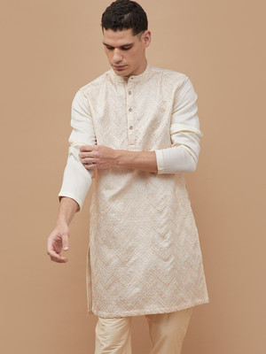 Melange by Lifestyle Men Embroidered Straight Kurta(White)