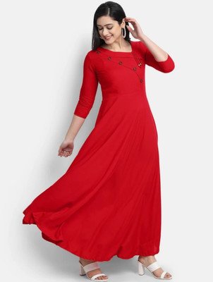 SHRIVASTRAM Women Solid Anarkali Kurta(Red)