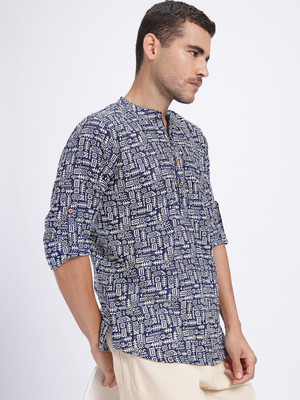 Anouk Rustic Men Printed Straight Kurta(Blue)