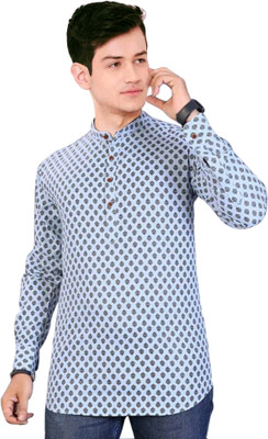 TRUST OUS Men Self Design Straight Kurta(Light Blue, Black)
