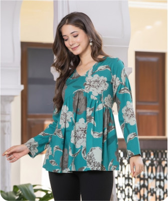 malakshifashion Women Floral Print A-line Kurta(Blue)