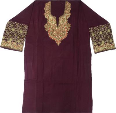 Kashmiri Women Embroidered Straight Kurta(Purple)