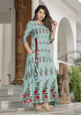 Shri Madhusudhan Creations Flared/A-line Gown(Blue)