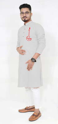 Rainbow Cloths Men Printed Straight Kurta(White)
