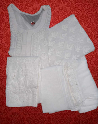 Sheeraz khan Women Chikan Embroidery A-line Kurta(White)