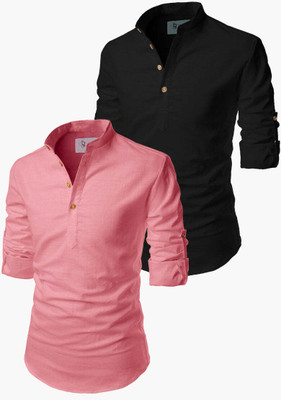 TrendiVastra Men Solid Pathani Kurta(Pink, Black)