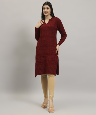 CANBLAR Women Solid Straight Kurta(Maroon)