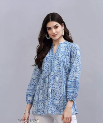 NAU DURGA Women Printed Flared Kurta(Blue)
