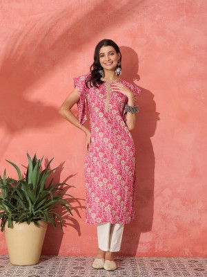 InWeave Women Printed Straight Kurta(Pink)