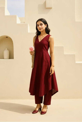prem Women Solid A-line Kurta(Maroon)