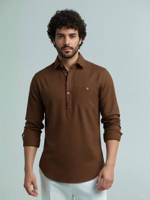 Univibe Men Solid A-line Kurta(Gold)