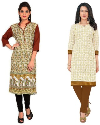 Hrinkar Women Printed Straight Kurta(Red, Beige)