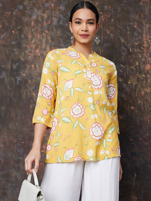 Melange by Lifestyle Women Printed Straight Kurta(Yellow)