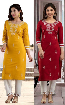 SISTO Women Chikan Embroidery A-line Kurta(Multicolor)