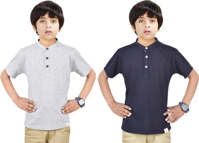 MADE IN THE SHADE Boys Solid Straight Kurta(Black, Grey)