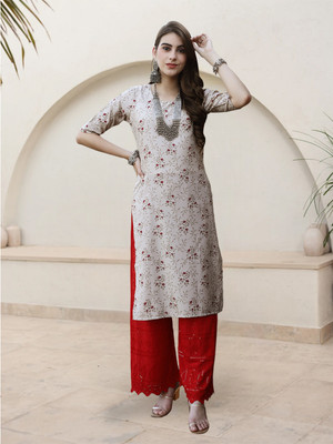 EthnicBasket Women Printed A-line Kurta(Grey)