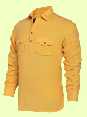 Life Roads Men Solid Pathani Kurta(Yellow)