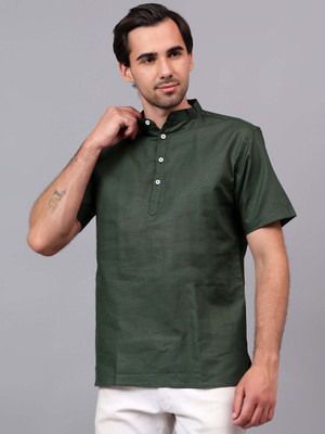 FireFish Men Solid Straight Kurta(Green)