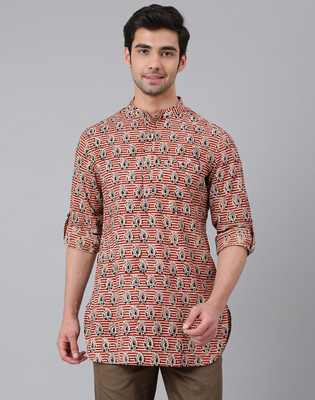 Fabindia Men Printed Flared Kurta(Red)