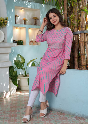 Lakshay Fashion Women Printed A-line Kurta(Pink)