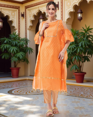 PANNKH Women Printed Straight Kurta(Orange)