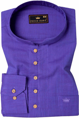 french crown Men Solid Straight Kurta(Purple)
