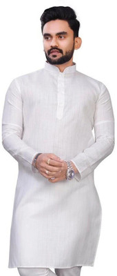 JENJEE Men Striped Straight Kurta(White)