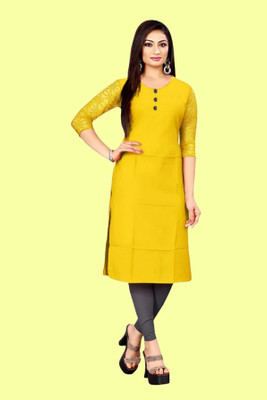 Coft Women Solid Straight Kurta(Yellow)