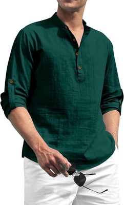 FireFish Men Solid A-line Kurta(Green)
