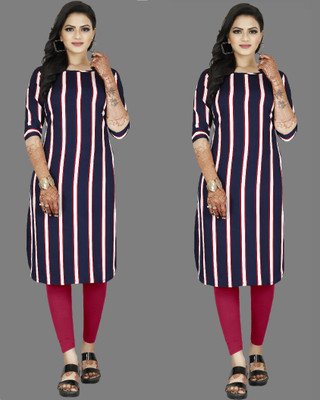 Hiral Creation Women Striped A-line Kurta(Purple)