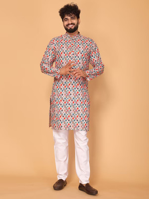 S KUADA Men Printed Straight Kurta(Multicolor)